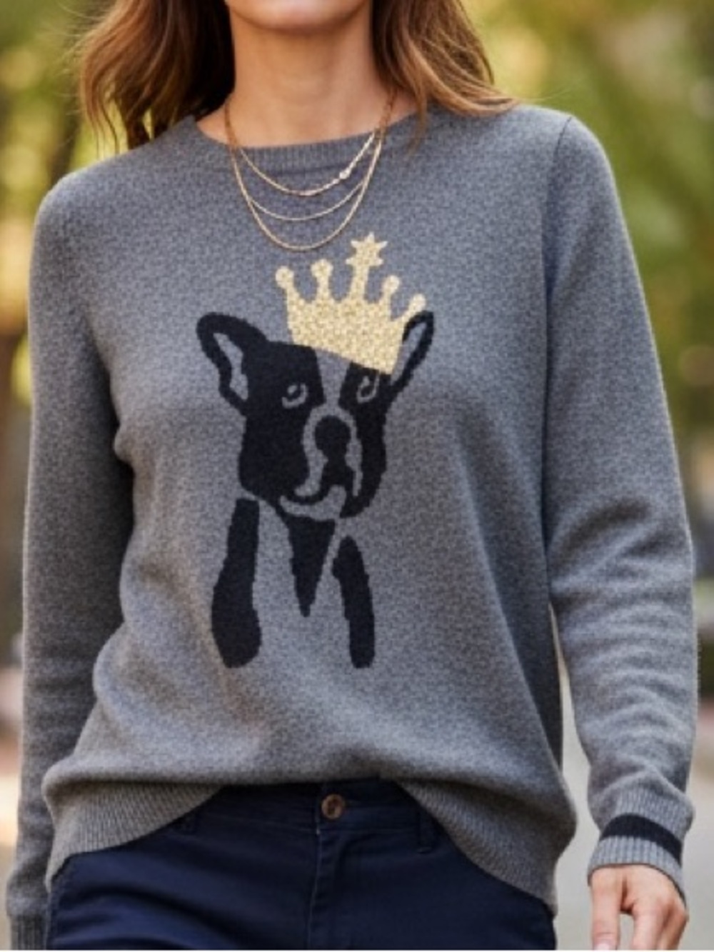 The Limited Sweater Gray Bulldog Graphic Gold Crown Crew Cotton Blend Preppy